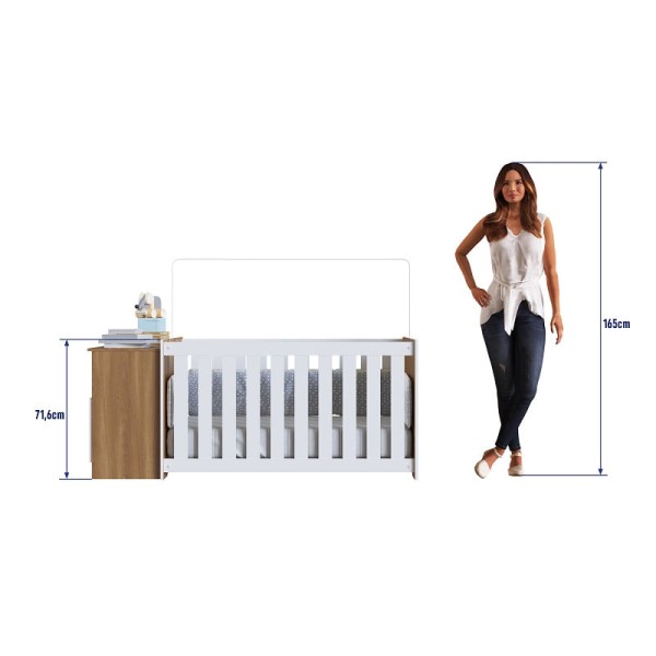 Encontraproduto.com.br - Conjunto Kit Berço Regulagem Cômoda 2 gavetas Infantil Bebê Nogal Aconchego Completa