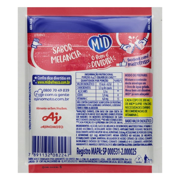 Encontraproduto.com.br - Refresco Em Pó Sabor Melancia Mid Embalagem 20G