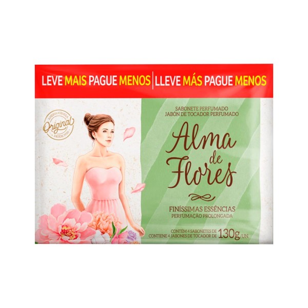 Encontraproduto.com.br - Sabonete Alma Flores Barra Com 4x130gr Leve + Pague - Finissimas  Essencias Especial