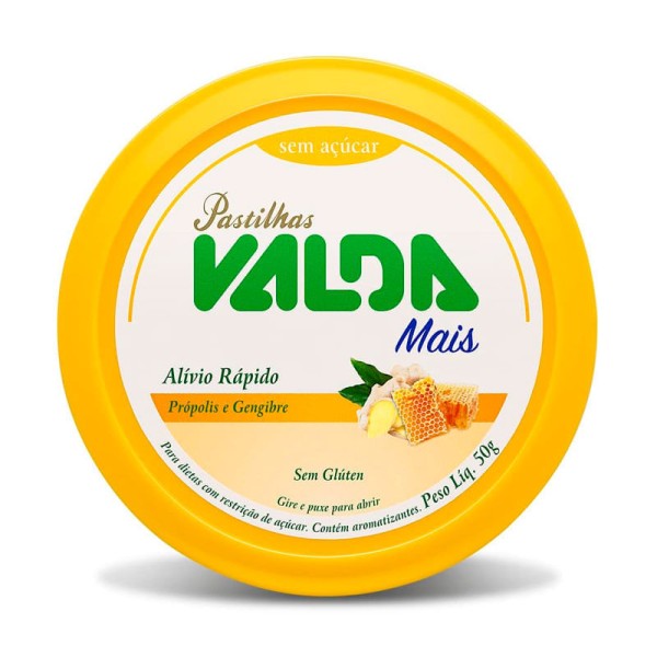 Encontraproduto.com.br - Pastilhas Valda Mais Zero Açúcar Sabor Própolis e Gengibre 50g