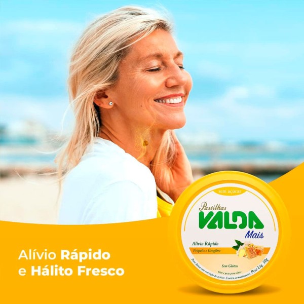Encontraproduto.com.br - Pastilhas Valda Mais Zero Açúcar Sabor Própolis e Gengibre 50g