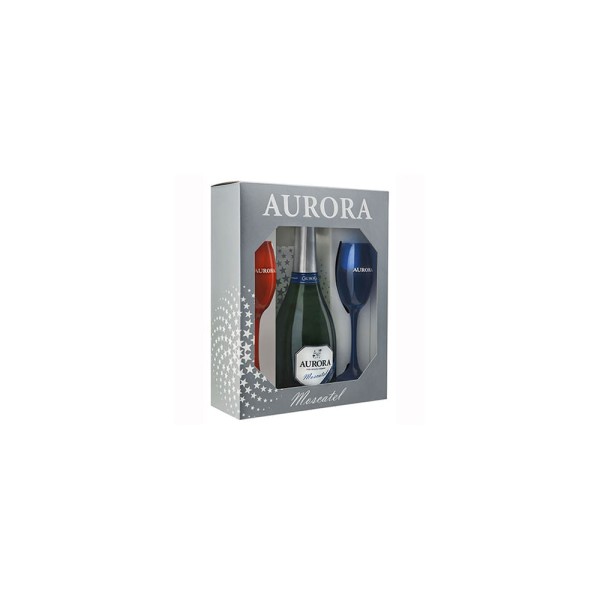 Encontraproduto.com.br - Kit Espumante Moscatel Aurora 750ml + 2 Taças