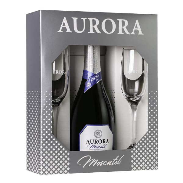 Encontraproduto.com.br - Kit Espumante Moscatel Aurora 750ml + 2 Taças