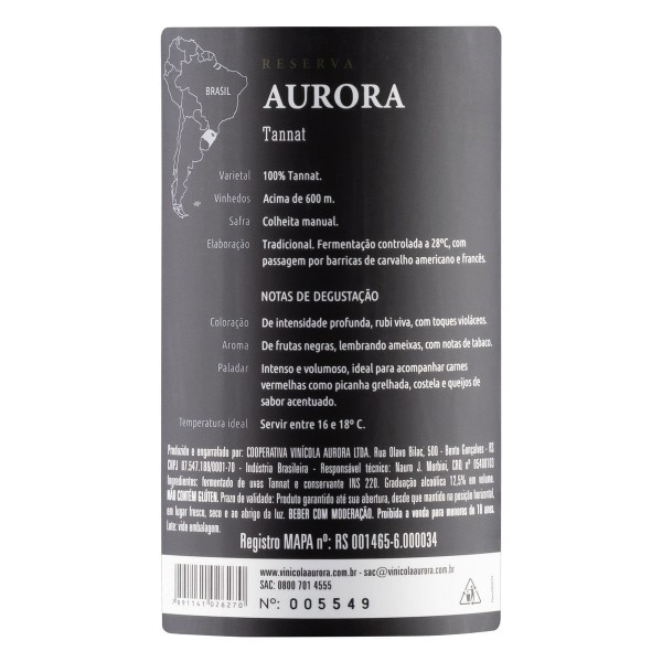 Encontraproduto.com.br - Vinho Tinto Seco Reserva Aurora Tannat Serra Gaúcha 750 Ml