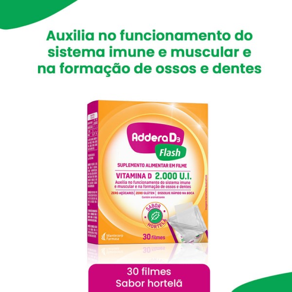 Encontraproduto.com.br - Addera D3 Flash 2.000UI Sabor Hortelã 30 Filmes
