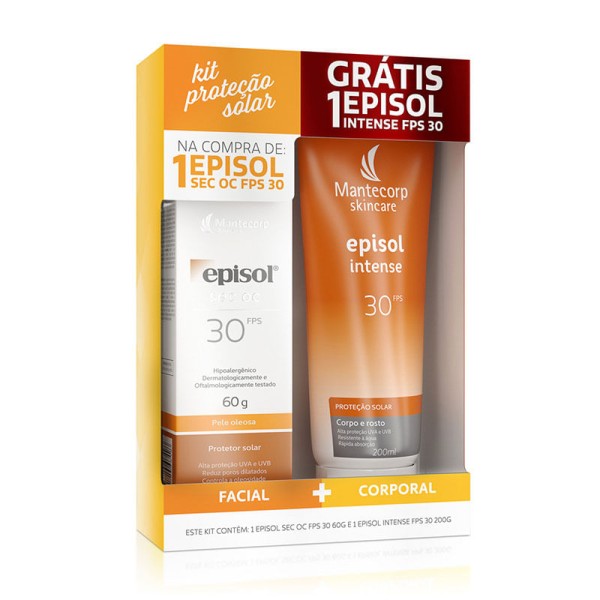 Encontraproduto.com.br - Protetor Solar Facial Episol Sec OC FPS 30 60g + Protetor Solar Corporal Episol Intense FPS 30 200ml