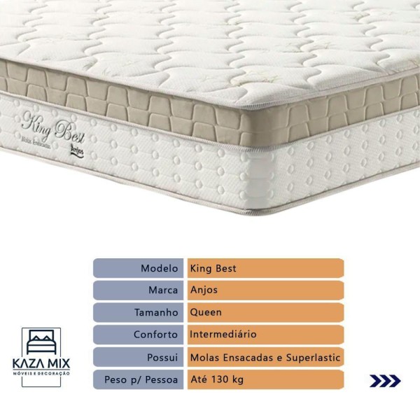 Encontraproduto.com.br - Cama Box Com Baú Branco E Colchão Queen King Best Anjos