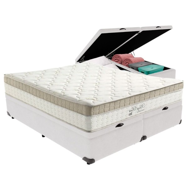 Encontraproduto.com.br - Cama Box Com Baú Branco E Colchão Queen King Best Anjos