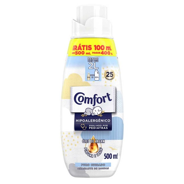 Amaciante para Roupas Concentrado Comfort Puro Cuidado Leve 500ml Pague 400ml
