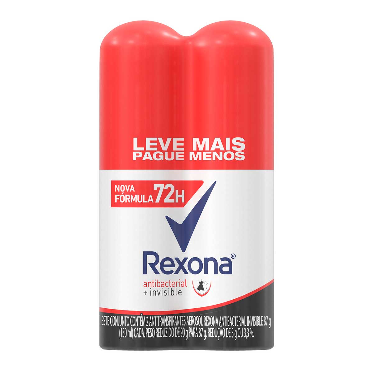 Encontraproduto.com.br - Antitranspirante Aerossol Rexona Antibac e Invisible 72h 150ml c/ 2 Unid Leve Mais Pague Menos