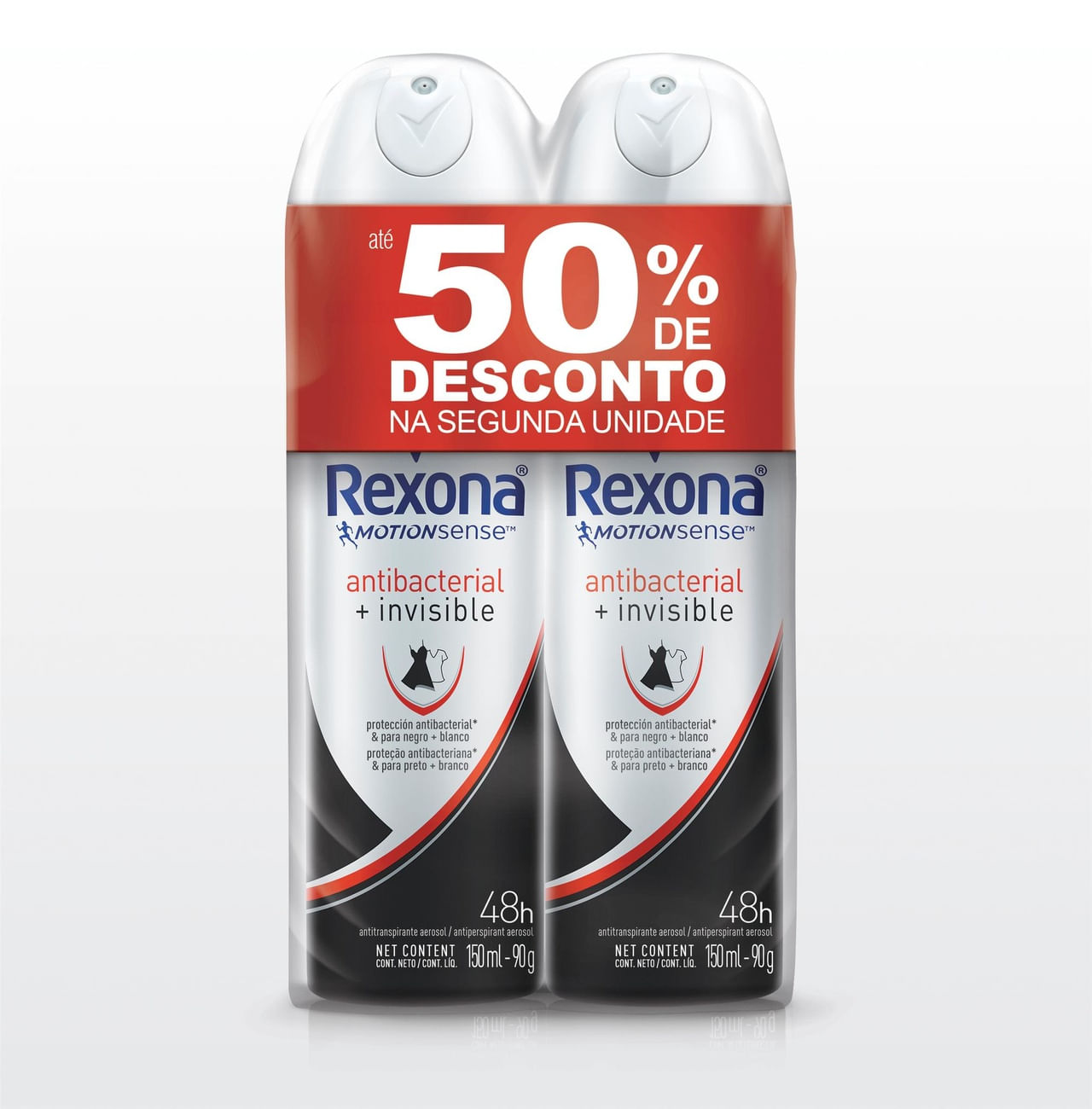Encontraproduto.com.br - Antitranspirante Aerossol Rexona Antibac e Invisible 72h 150ml c/ 2 Unid Leve Mais Pague Menos