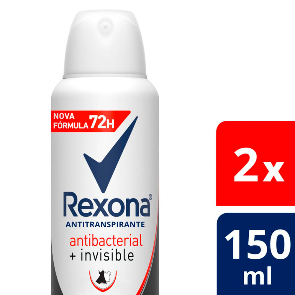 Antitranspirante Aerossol Rexona Antibac e Invisible 72h 150ml c/ 2 Unid Leve Mais Pague Menos