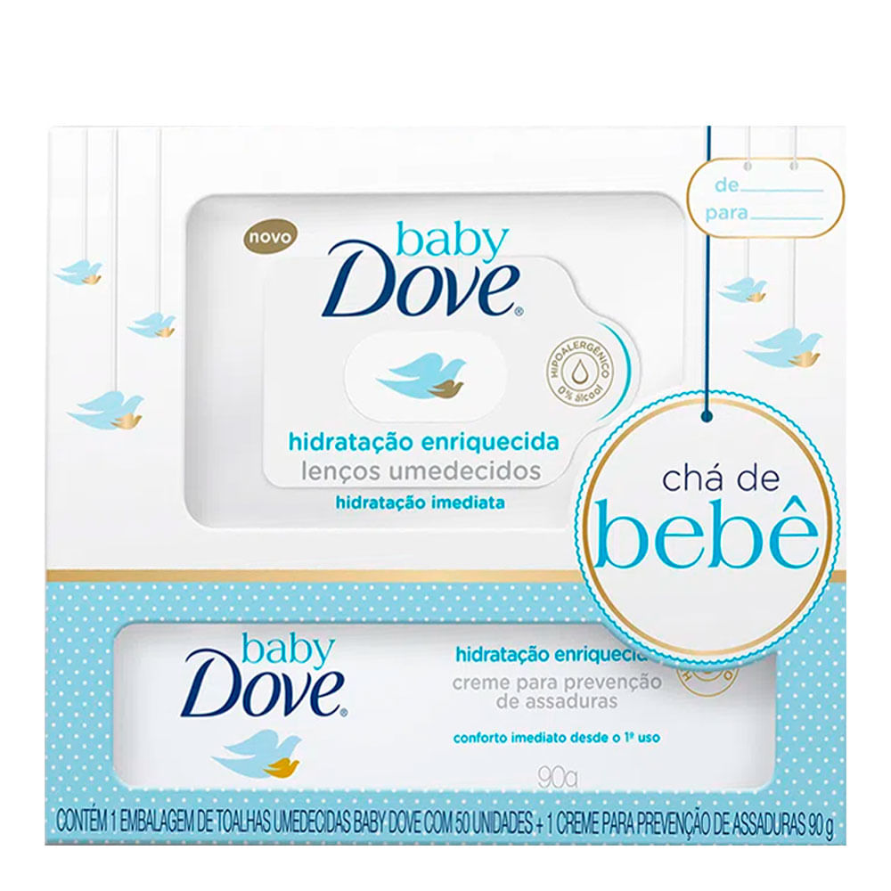 Lenços Umedecidos Dove Baby Hidratação Enriquecida 50 un + Creme Prevenção de Assaduras 90g