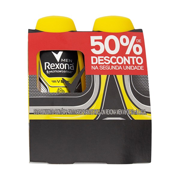 Encontraproduto.com.br - Pack Antitranspirante Roll-On Rexona Men V8 Motionsense Frasco 50ml c/ 2 Unid Leve Mais Pague Menos