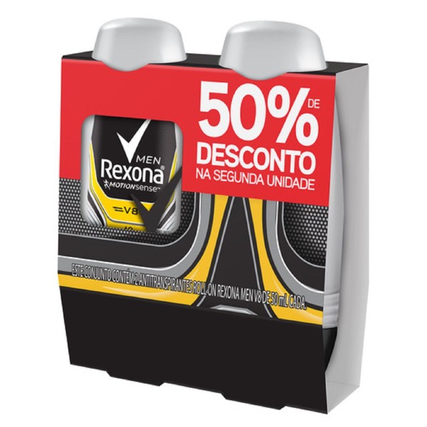 Encontraproduto.com.br - Pack Antitranspirante Roll-On Rexona Men V8 Motionsense Frasco 50ml c/ 2 Unid Leve Mais Pague Menos