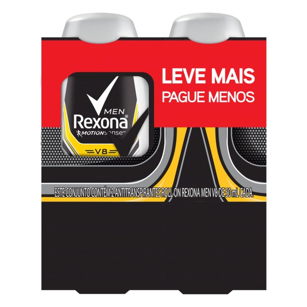 Encontraproduto.com.br - Pack Antitranspirante Roll-On Rexona Men V8 Motionsense Frasco 50ml c/ 2 Unid Leve Mais Pague Menos