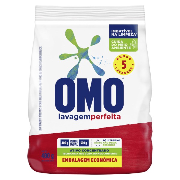 Encontraproduto.com.br - Lava Roupas em Pó Omo Lavagem Perfeita Ativo Concentrado 400g Embalagem Econômica