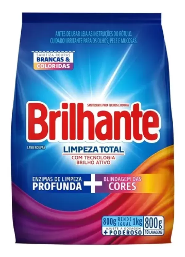 Encontraproduto.com.br - Sabão Em Pó Brilhante Limpeza Total 800g Kit C/06