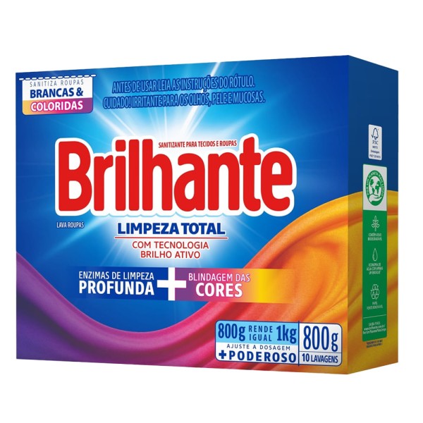 Encontraproduto.com.br - Sabão Em Pó Brilhante Limpeza Total 800g Kit C/06