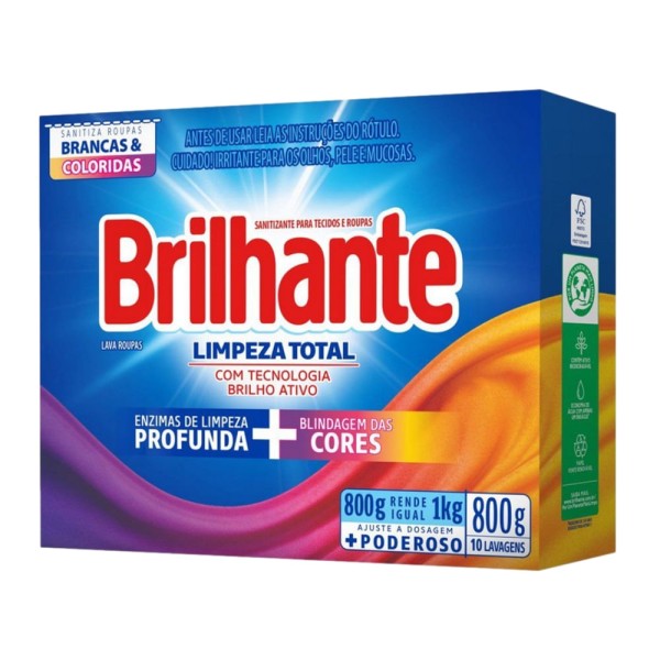 Encontraproduto.com.br - Sabão Em Pó Brilhante Limpeza Total 800g Kit C/06