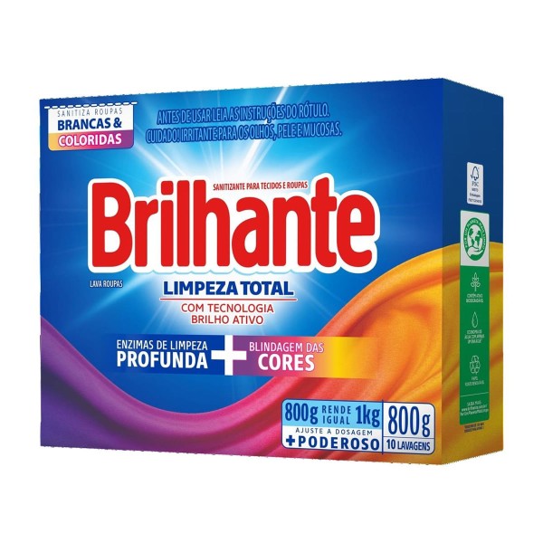 Encontraproduto.com.br - Sabão Em Pó Brilhante Limpeza Total 800g Kit C/06