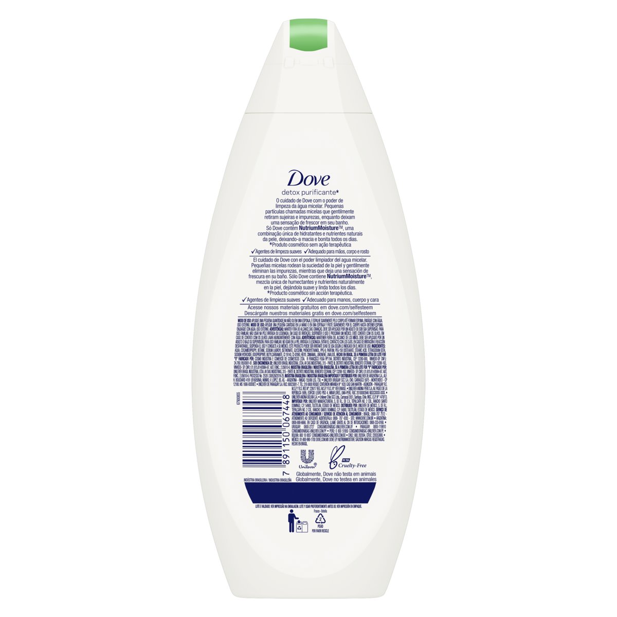 Encontraproduto.com.br - Sabonete Líquido Nutritivo Água Micelar Nutrium Moisture Dove Detox Purificante Frasco 250 ml