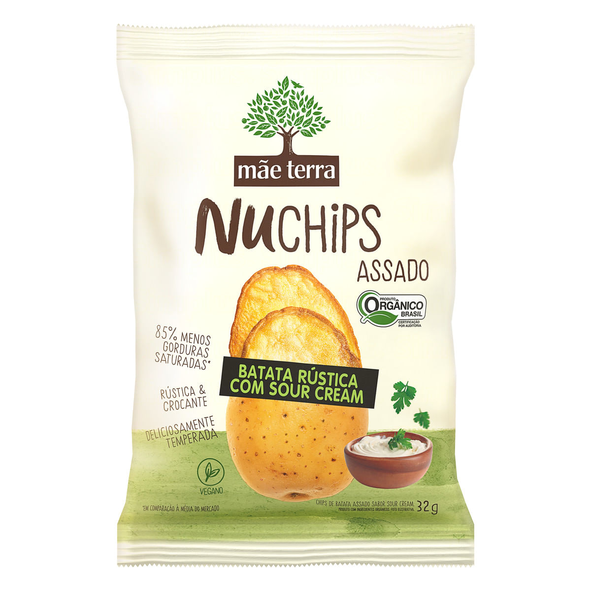 Salgado Mãe Terra Chips Orgânico e Vegano Batata Rústica Sour Cream 32 g