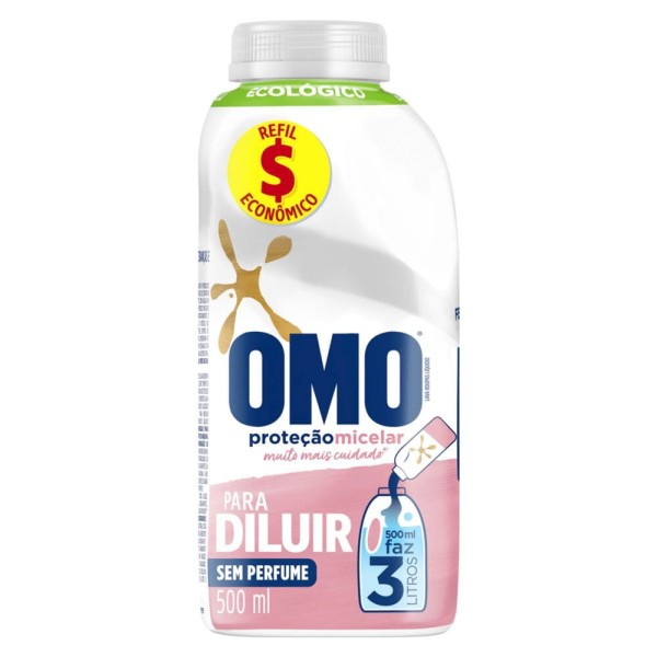 Encontraproduto.com.br - Lava Roupas Líquido para Diluir sem Perfume Omo Proteção Micelar 500 ml