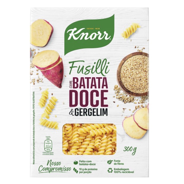 Encontraproduto.com.br - Massa Alimentícia com Preparado de Batata-Doce e Farinha de Gergelim Fusilli Knorr Caixa 300 g