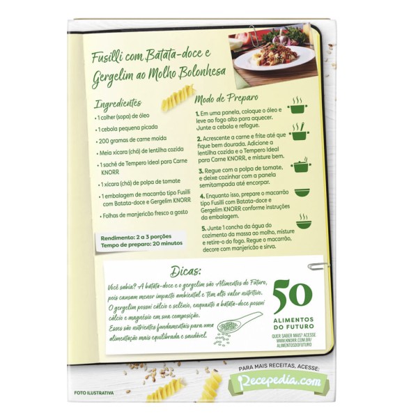 Encontraproduto.com.br - Massa Alimentícia com Preparado de Batata-Doce e Farinha de Gergelim Fusilli Knorr Caixa 300 g