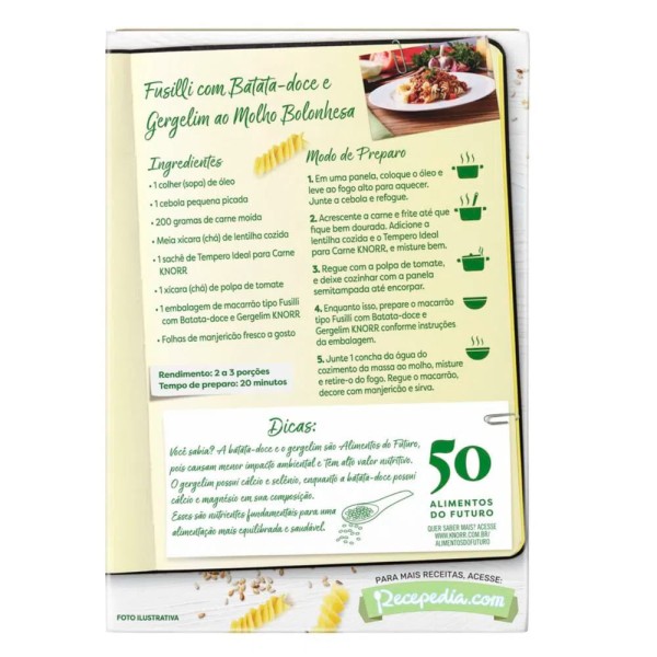 Encontraproduto.com.br - Massa Alimentícia com Preparado de Batata-Doce e Farinha de Gergelim Fusilli Knorr Caixa 300 g