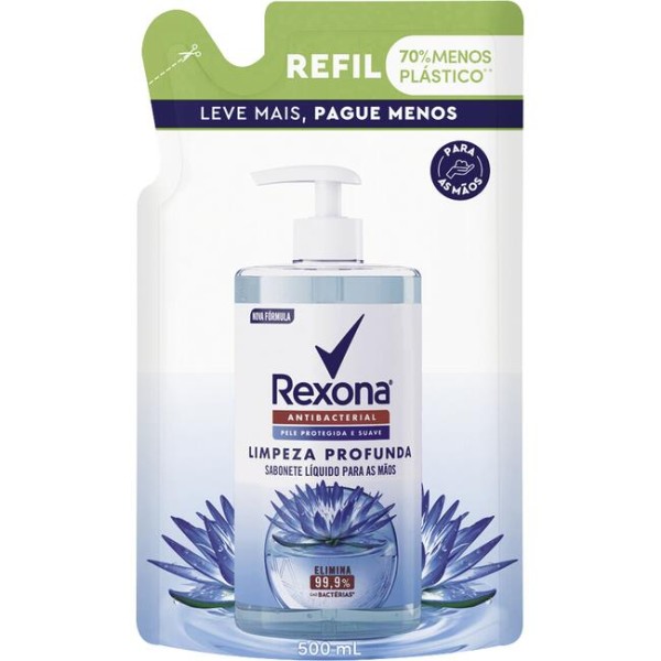 Sabonete Líquido Antibacterial Rexona Limpeza Profunda Sachê com 500ml