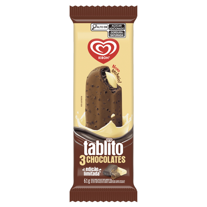 Encontraproduto.com.br - Picolé Kibon Tablito 3 Chocolates Com Pedaços De Cookies 61g