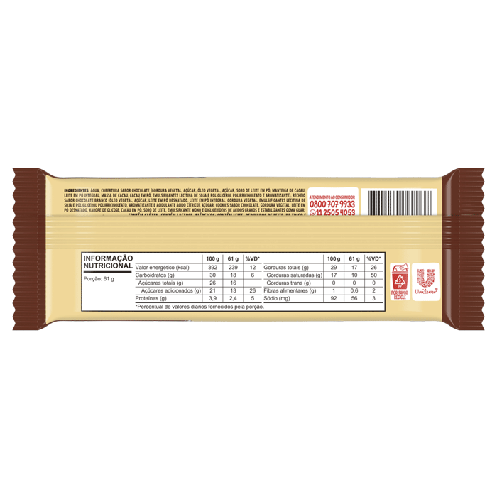 Encontraproduto.com.br - Picolé Kibon Tablito 3 Chocolates Com Pedaços De Cookies 61g