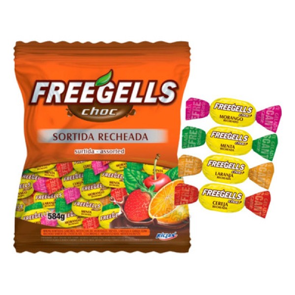 Encontraproduto.com.br - Bala Riclan Freegells Melão Recheada Pacote com 584g