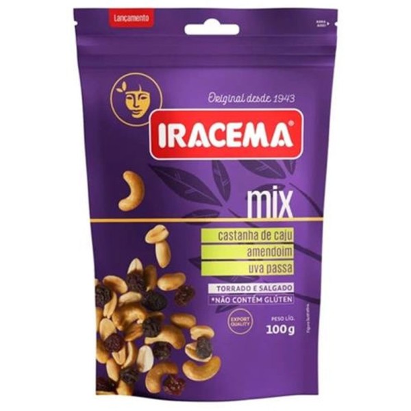 Encontraproduto.com.br - Mix IRACEMA Castanha de Caju,Amêndoa,Amendoim e Uva Passa Torrado e Salgado Não Contém Glúten 100g