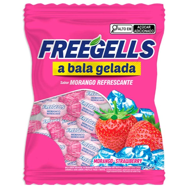 Bala Dura Morango Refrescante Freegells 475g - Riclan
