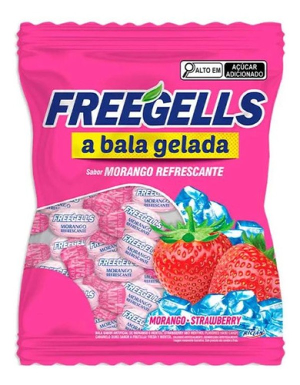 Encontraproduto.com.br - Bala Dura Morango Refrescante Freegells 475g - Riclan