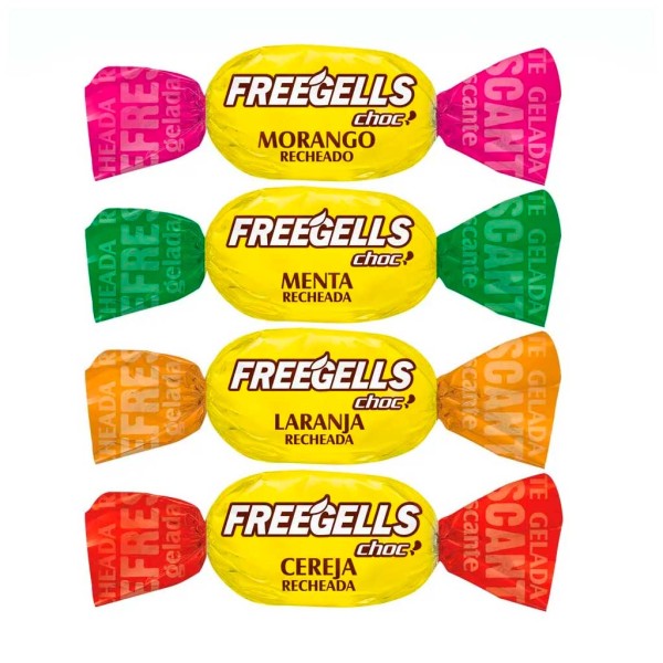 Encontraproduto.com.br - Bala Riclan Freegells Recheada Chocolate Pacote com 475g