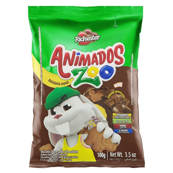 Encontraproduto.com.br - Biscoito Animados Zoo Chocolate 100g