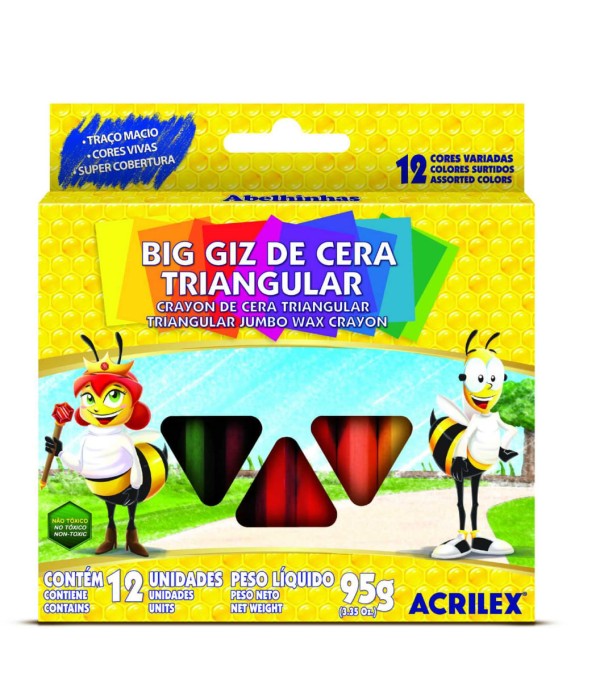 Encontraproduto.com.br - Gizão De Cera Triangular 12 Cores