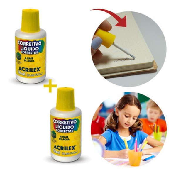 Encontraproduto.com.br - Corretivo Líquido C/6 Acrilex Secagem Rápida 18ml Base Água