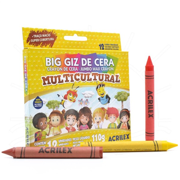Encontraproduto.com.br - Big Giz de Cera Multicultural Acrilex - 12 Cores