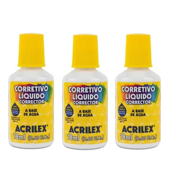 Encontraproduto.com.br - Corretivo Líquido Blister 18ml Branco Kit Com 3 Unidades