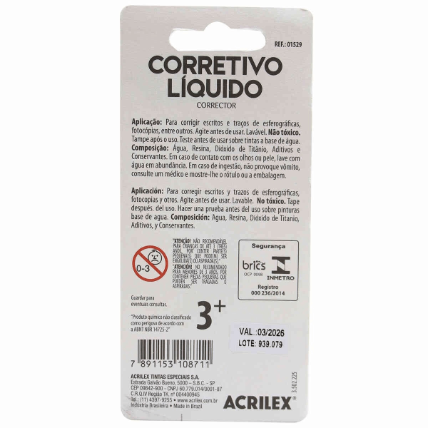 Encontraproduto.com.br - Corretivo Líquido Blister 18ml Branco Kit Com 3 Unidades