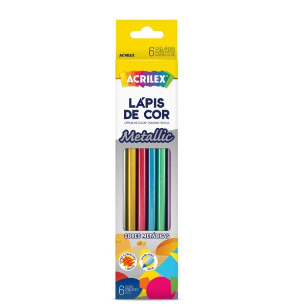 Lápis De Cor Metálico Com 6 Cores Acrilex
