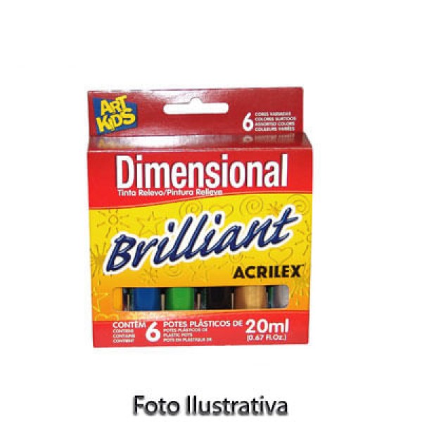 Tinta Relevo Dimensional Brilhante Estojo com 6 unidades 20 ml Acrilex