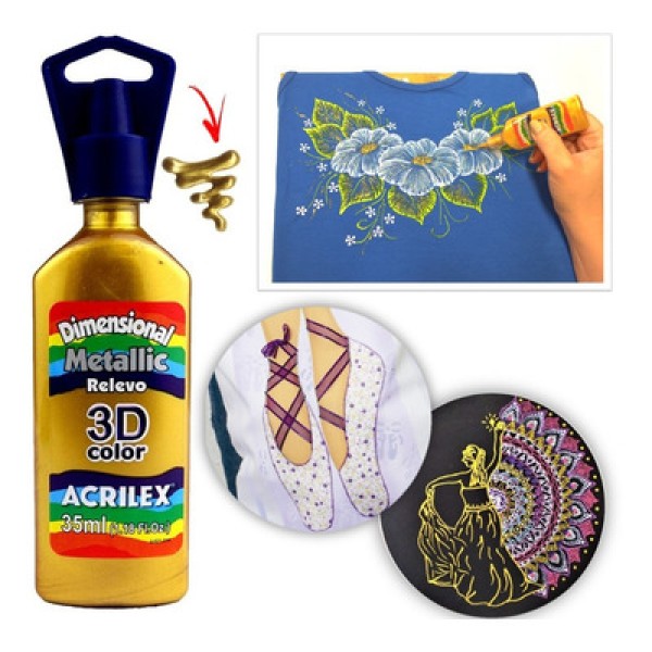 Encontraproduto.com.br - Tinta Relevo Dimensional Metálica 35 ml Acrilex Avulso