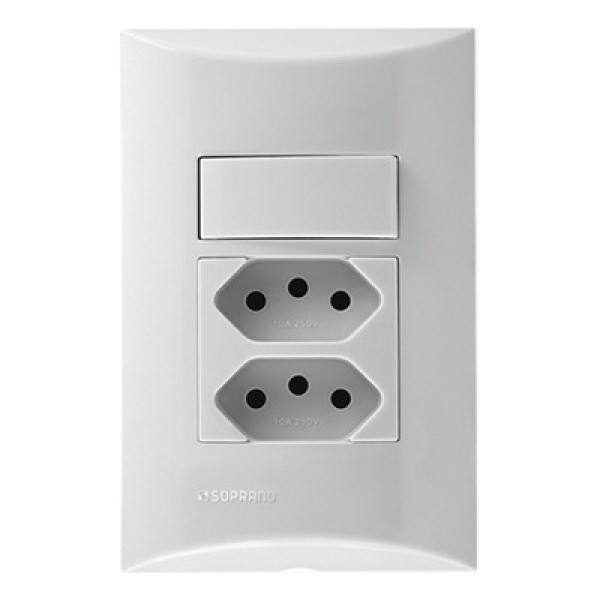Encontraproduto.com.br - Conjunto 1 Interruptor Simples + 1 Tomada 2P+T Duplex 10A