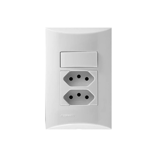 Encontraproduto.com.br - Conjunto 1 Interruptor Simples + 1 Tomada 2P+T Duplex 10A